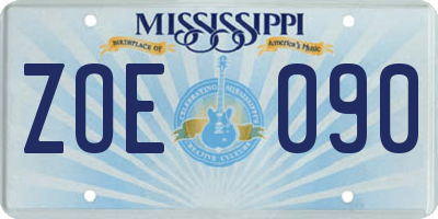 MS license plate ZOE090