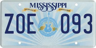 MS license plate ZOE093