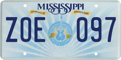 MS license plate ZOE097