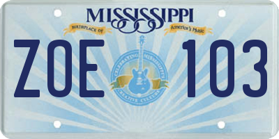 MS license plate ZOE103