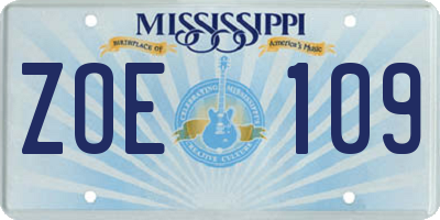MS license plate ZOE109
