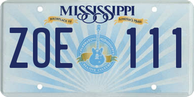 MS license plate ZOE111