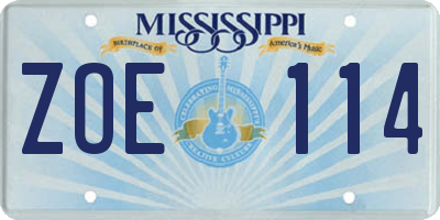 MS license plate ZOE114