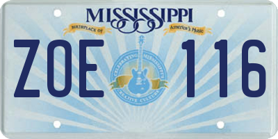 MS license plate ZOE116