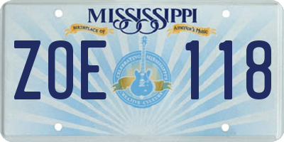 MS license plate ZOE118