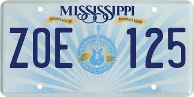 MS license plate ZOE125