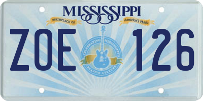 MS license plate ZOE126
