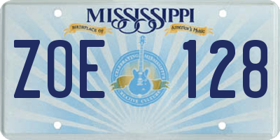 MS license plate ZOE128