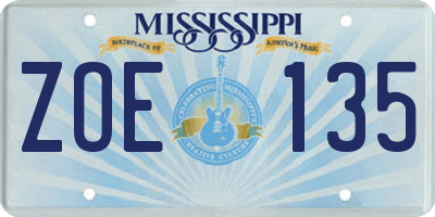 MS license plate ZOE135