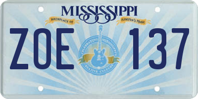 MS license plate ZOE137