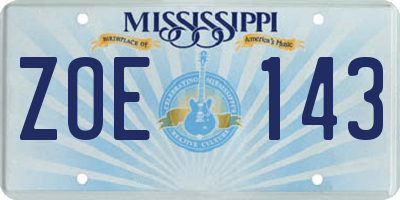 MS license plate ZOE143