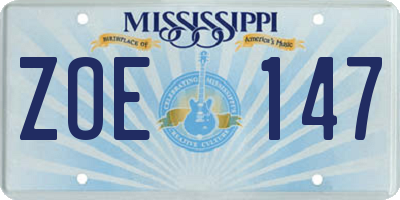 MS license plate ZOE147