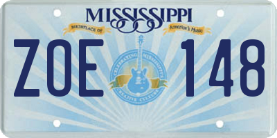 MS license plate ZOE148