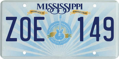 MS license plate ZOE149
