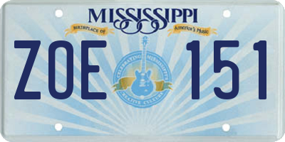 MS license plate ZOE151