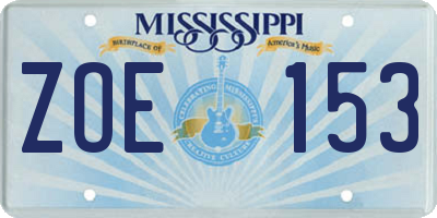MS license plate ZOE153
