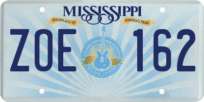 MS license plate ZOE162