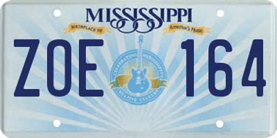MS license plate ZOE164