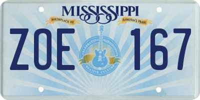 MS license plate ZOE167