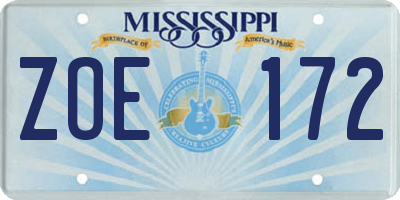 MS license plate ZOE172