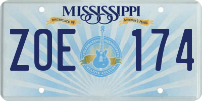 MS license plate ZOE174