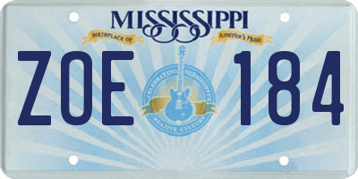 MS license plate ZOE184