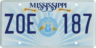 MS license plate ZOE187