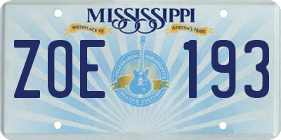 MS license plate ZOE193