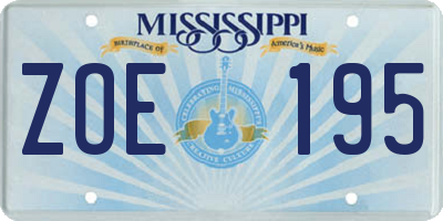 MS license plate ZOE195