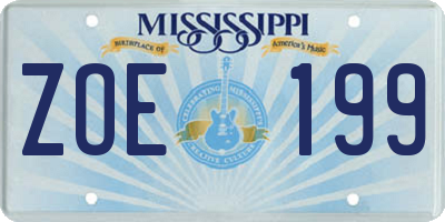 MS license plate ZOE199