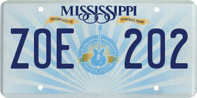 MS license plate ZOE202