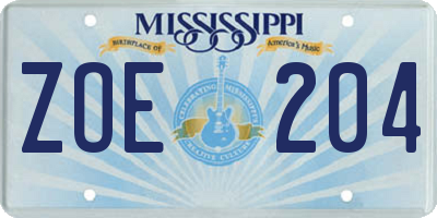MS license plate ZOE204