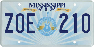 MS license plate ZOE210