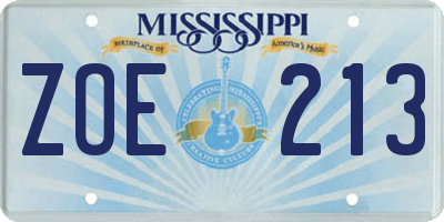 MS license plate ZOE213