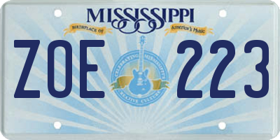 MS license plate ZOE223