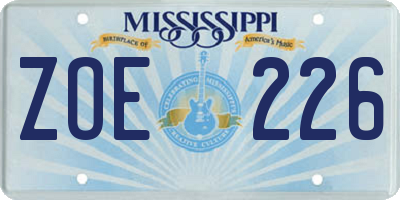 MS license plate ZOE226
