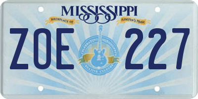 MS license plate ZOE227