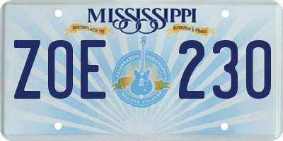 MS license plate ZOE230