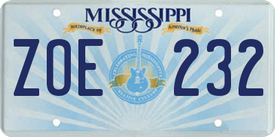 MS license plate ZOE232