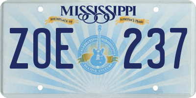 MS license plate ZOE237