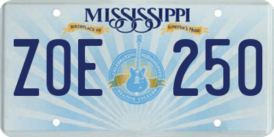 MS license plate ZOE250
