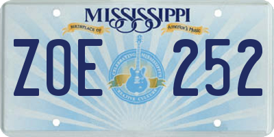 MS license plate ZOE252