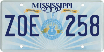 MS license plate ZOE258