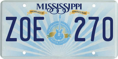 MS license plate ZOE270