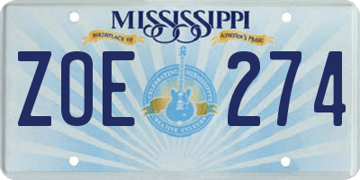 MS license plate ZOE274