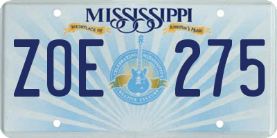 MS license plate ZOE275