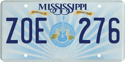 MS license plate ZOE276