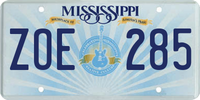 MS license plate ZOE285