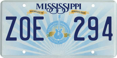 MS license plate ZOE294