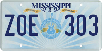 MS license plate ZOE303